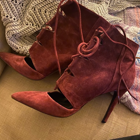 Deep Maroon stiletto lace up booties - Picture 1 of 2